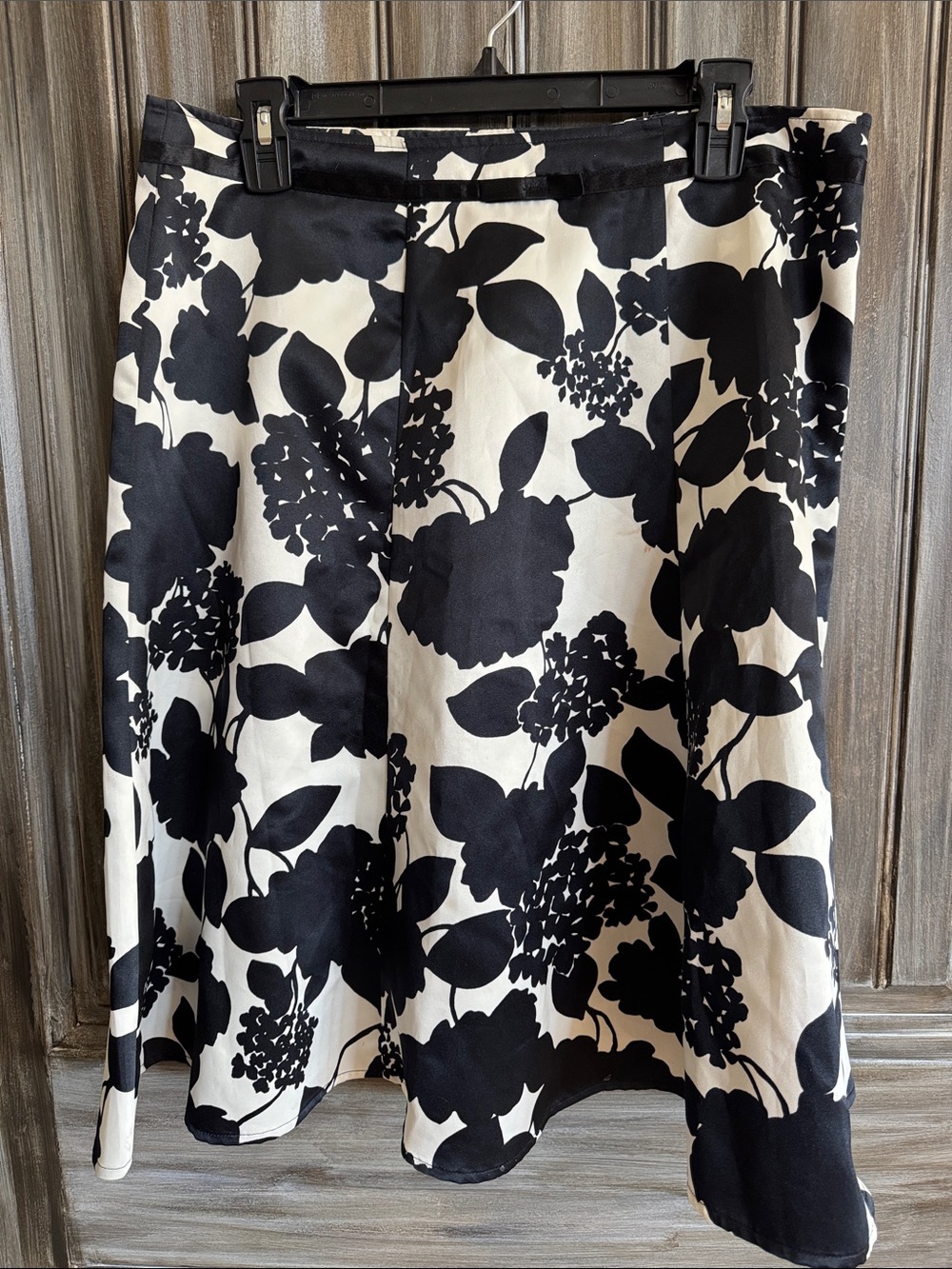 Black & Off White Floral A-Line Skirt